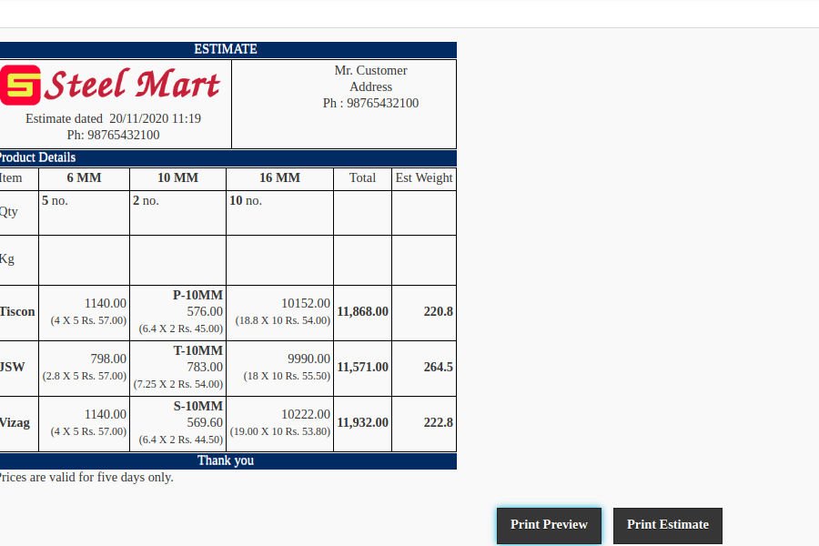Cost Calculator